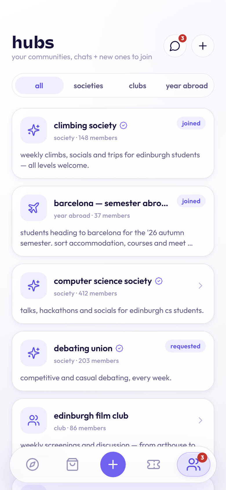 unify hubs — campus societies and clubs