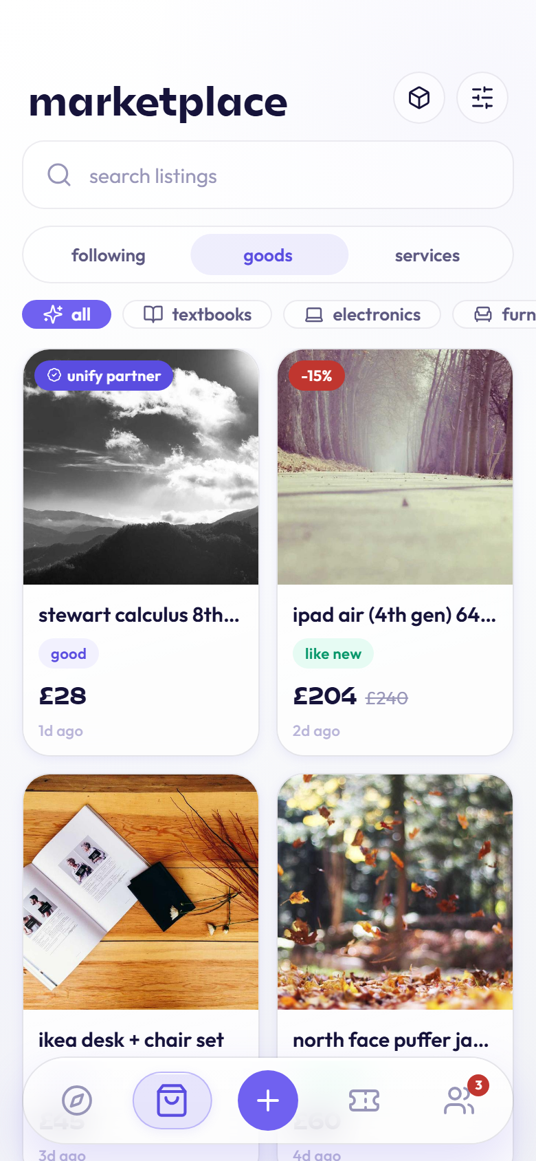 the unify marketplace, browsing student listings